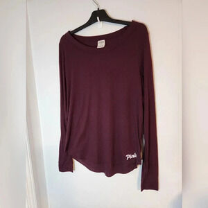 Victora Secret PINK Maroon Long Sleeves Ribbed Tee Womans Large